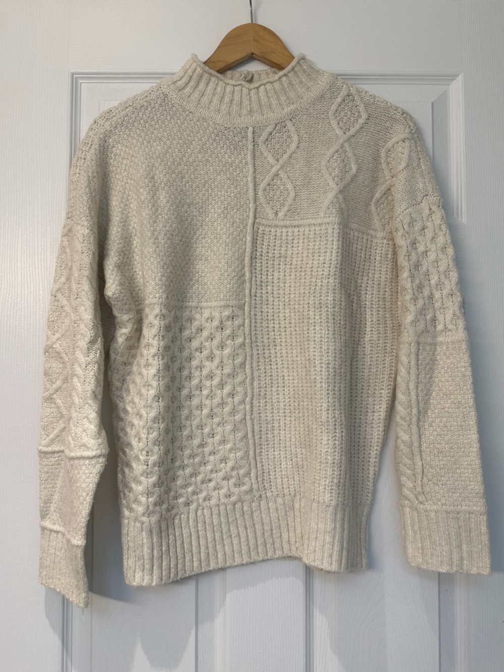 American Eagle Cream Mock-Neck Cable Knit Sweater